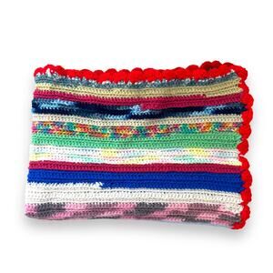 Afghan Handmade Crochet Baby Blanket Lap Throw Multicolor Stripe 52" x 31"